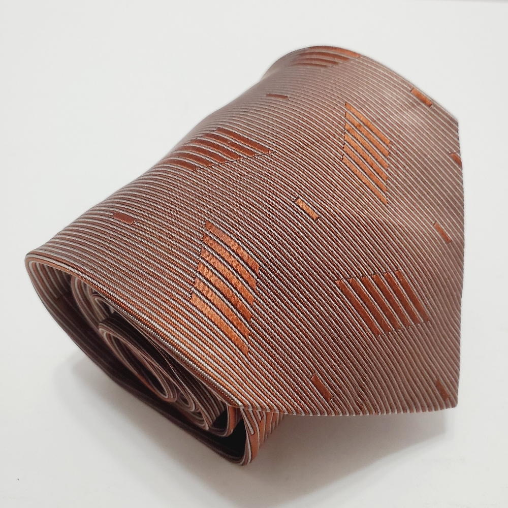 Audrey Buchner Necktie Brown Geometric Pattern Men's Silk Neck Tie 56x4"